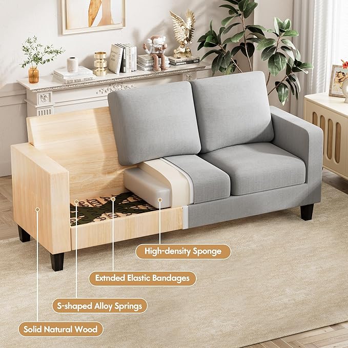 VICTONE Convertible Sectional Sofa Couch, 3 Seat L-Shaped Sofa with Linen Fabric Ottoman Small Couch for Small Apartments, Living Room and Office (Linen Fabric, Light Gray)