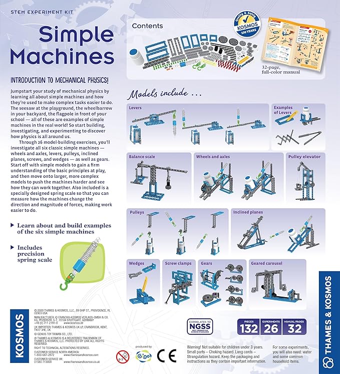 Thames & Kosmos Simple Machines Science Experiment & Model Building Kit, Introduction to Mechanical Physics, Build 26 Models to Investigate The 6 Classic Simple Machines