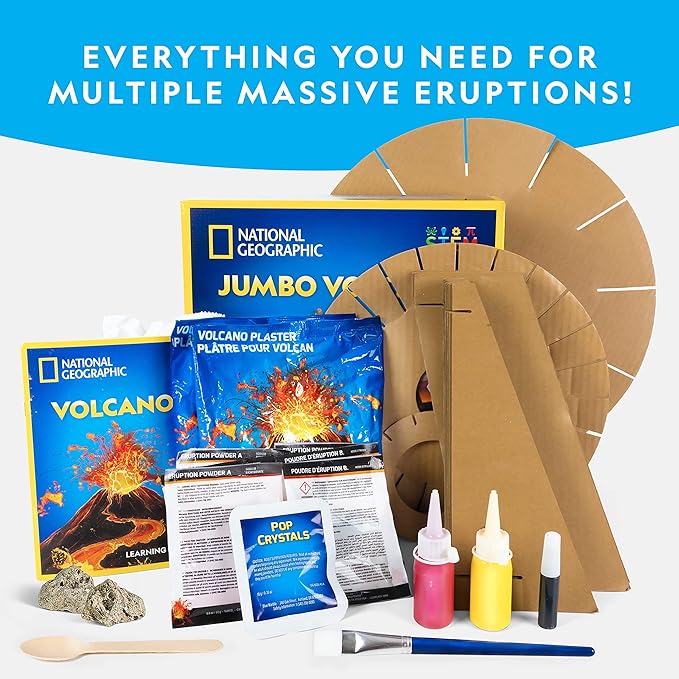 National Geographic Jumbo Volcano Science Kit - 18" Giant Volcano with Multiple Eruptions, Science Experiments, Science Fair Projects