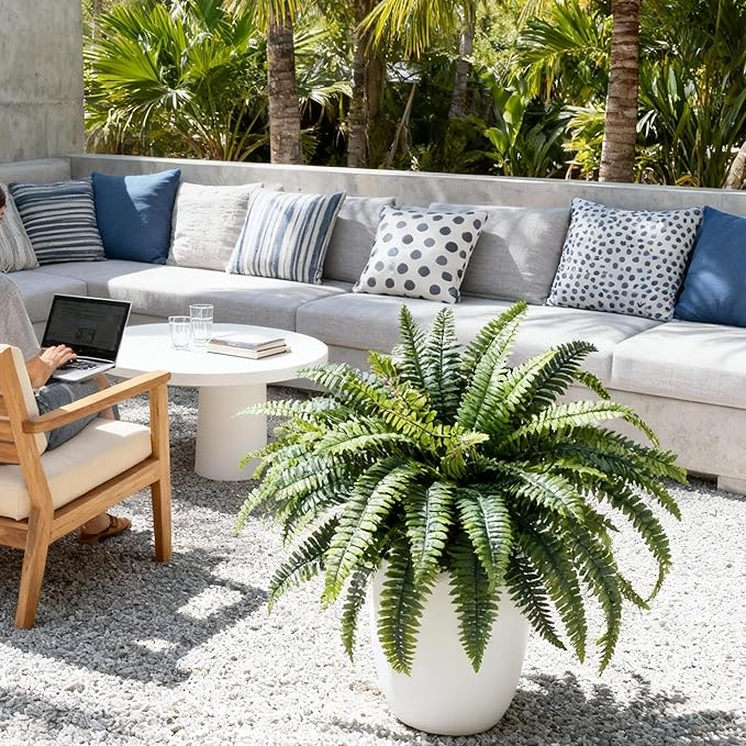 45" Fake Ferns, Set of 2 Boston Fern Artificial Plants for Decorating Office, Patio, Living Room Home Yards Farmhouse Decor, Green