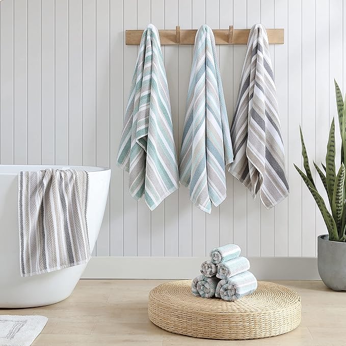 Tommy Bahama - Bath Towels Set, Highly Absorbent Cotton Bathroom Decor, Fade Resistant (Ocean Bay Blue, 3 Piece)