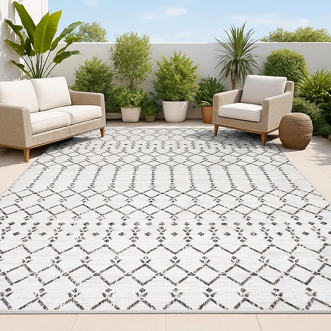 JONATHAN Y Moroccan Geometric Indoor Outdoor Area Rug 3X5 Cream/Black, Ourika Textured Weave for Backyard, Patio, Porch, Easy-Cleaning, High Traffic, Pet-Friendly, Non-Shedding (SMB108I-3)