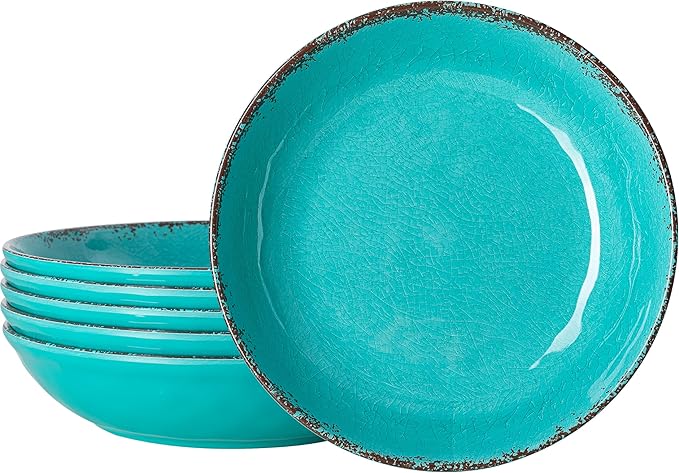 LEHAHA Melamine Pasta Bowl, 9.25 inch Large Wide and Shallow Bowls Set of 6, 42 OZ Unbreakable 100% Melamine Serving Bowls Set for Dinner, Noodle,Ramen,Salad, Fruit Bowl. Dishwasher Safe, Teal…