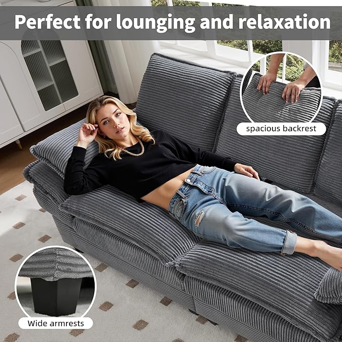 83" Loveseat Sofa, Cloud Couches for Living Room, Comfy Corduroy Couch with Deep Seat, Love Seat Couches for Bedroom, Apartment and Office, Easy Assemble for Small Space (Grey)