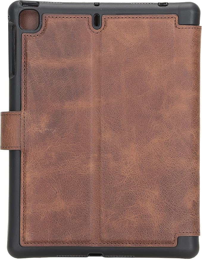 Genuine Leather Handmade iPad 10.2 Magnetic Closure Case with Separeted Compartments and Card Slots for Women &amp Men (8th Gen 2020) (7th Gen 2019) (Black)