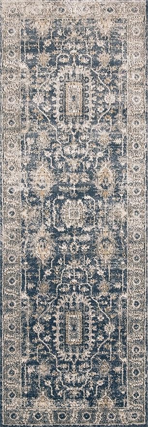Loloi Teagan Collection TEA-03 Denim/Pebble 2'-8" x 10'-6" Runner Rug, Large, Soft Neutral Rug, High-Traffic for Living Room, Bedroom, Home Office, Dining Area