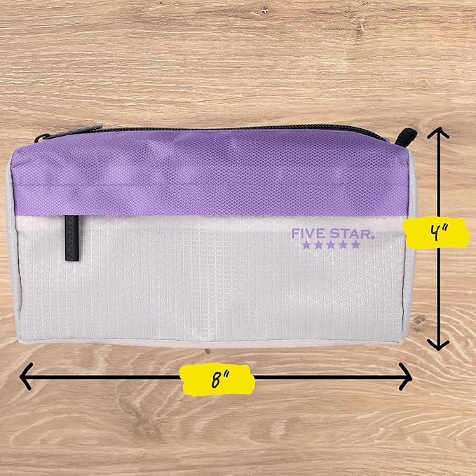 Five Star Pencil Pouch 9-Pocket Zipper Storage Organizer Case for Office Supplies Earbuds Chargers Cables Makeup, Tan/Purple (505600E)