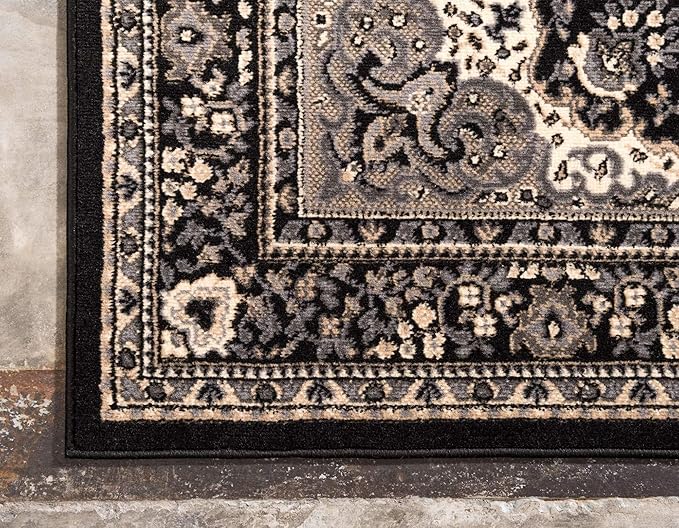 Unique Loom Reza Collection Traditional Persian Style Area Rug, 4 x 6 ft, Black/Beige
