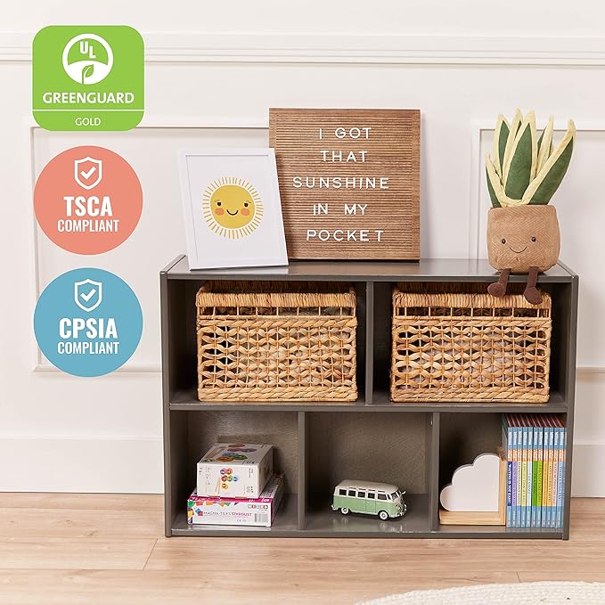 ECR4Kids Streamline 5-Compartment Storage Cabinet, 24in, Classroom Furniture, Grey Wash