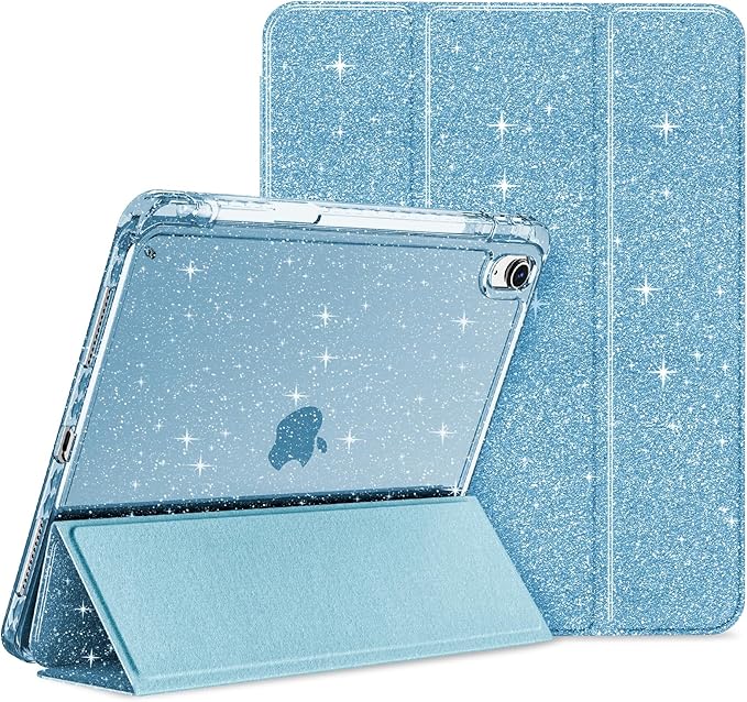Case for iPad Air 11-inch (M4 2026/ M3 2025/ M2 2024)&amp 10.9-inch (5th/ 4th Gen) 2022/2020 Glittering Sparkly Slim Stand Cover with Clear Back Pencil Holder&amp Shockproof Protection (Black)