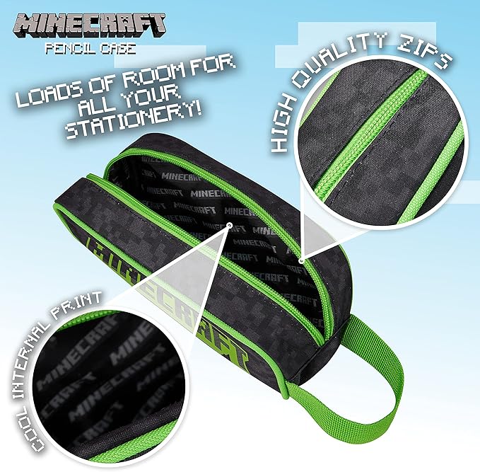 Minecraft Pencil Case for Kids, Gamer School Supplies Organizer with Zipper, Back to School Large Capacity Pencil Holder, Minecraft Gifts for Boys