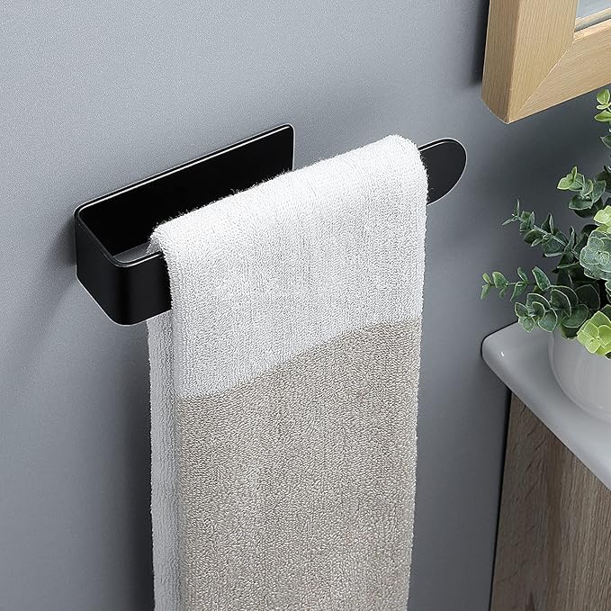 Taozun Hand Towel Holder/Hand Towel Bar - Black Face Towel Holder Self Adhesive Towel Ring for Bathroom, Stainless Steel