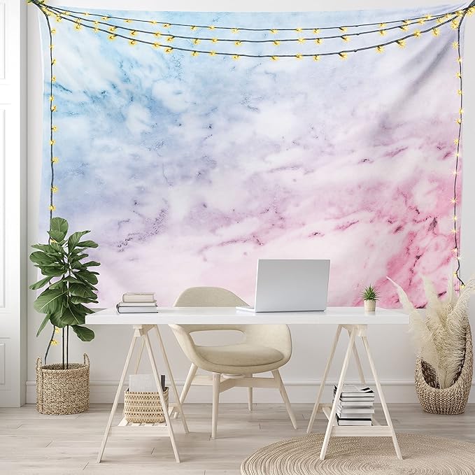 Ambesonne Marble Print Tapestry King Size, Pastel Toned Cloudy Crack Lines Stained Antique Shabby Design, Wall Hanging Bedspread Bed Cover Wall Decor, 104" X 88", Pink