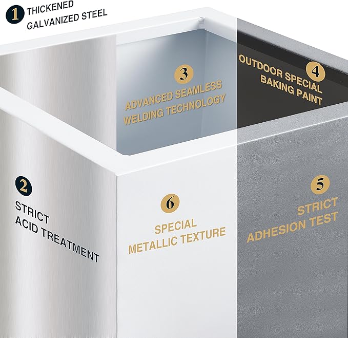 Wallowa Metallic Heavy Tall Outdoor/Indoor Planter Box, Seamless Metal Planter, Rectangular, 14”Lx14”Wx30”H, ‎25 Pounds Each, Pure White, No Assembly and Seamless, Set of 2