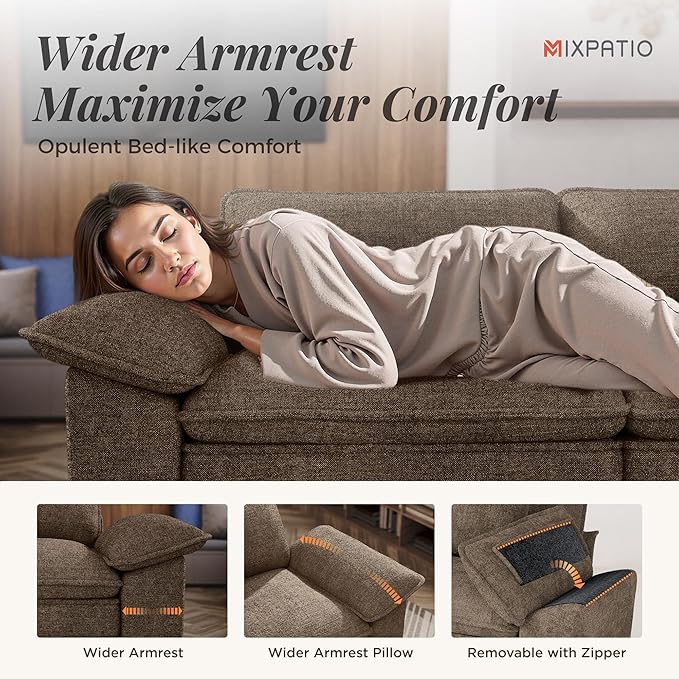 L-Shaped Cloud Modular Sofa Set, 4-Piece Double Loveseat Sectional w/Deep Seat & Removable Arms, Plush Chenille for Living Room - Taupe