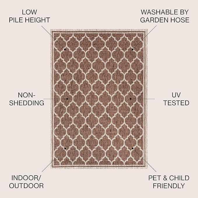 Eyely BMS109B-3R Santa Monica Trebol Moroccan Trellis Textured Weave, Pet Friendly, Non-Shedding, Stain Resistant, Easy-Cleaning, Espresso/Taupe, 3' Round, Indoor/Outdoor, Area Rug