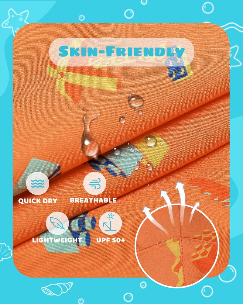 maamgic Boys Swim Trunks with Compression Liner Toddler Stretch Swim Shorts Quick Dry Swimming Trunks Boxer Brief 2 in 1 Beach Shorts Orange Blocks 4T