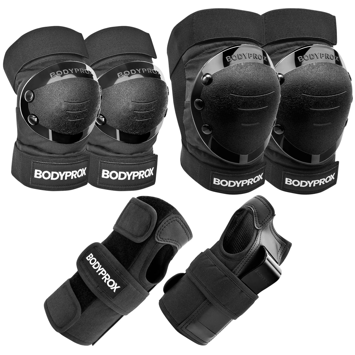 BODYPROX Knee Pads Elbow Pads Wrist Guards Set for Skateboarding, Roller Derby, BMX Ride, and Inline Skating (Large)