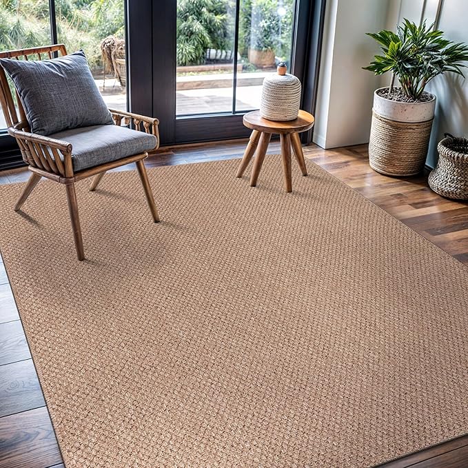 CAMILSON Easy Jute Rug 4x6, Indoor Outdoor Natural Color Farmhouse Area Rugs for Living Room Patio and Kitchen Rug, Solid Boho Woven Design, Easy-Cleaning, Washable Outside Carpet Alfombras (4 x 6)