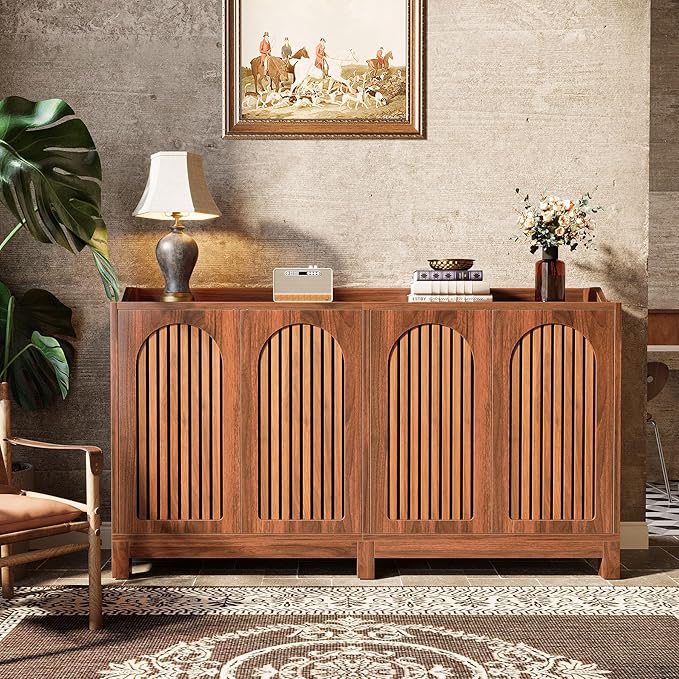Tribesigns Sideboard Buffet Cabinet, 57" Farmhouse Storage Cabinet with Shutter Doors and Adjustable Shelf, Freestanding Kitchen Cabinet TV Stand for Dining Room, Living Room, Kitchen