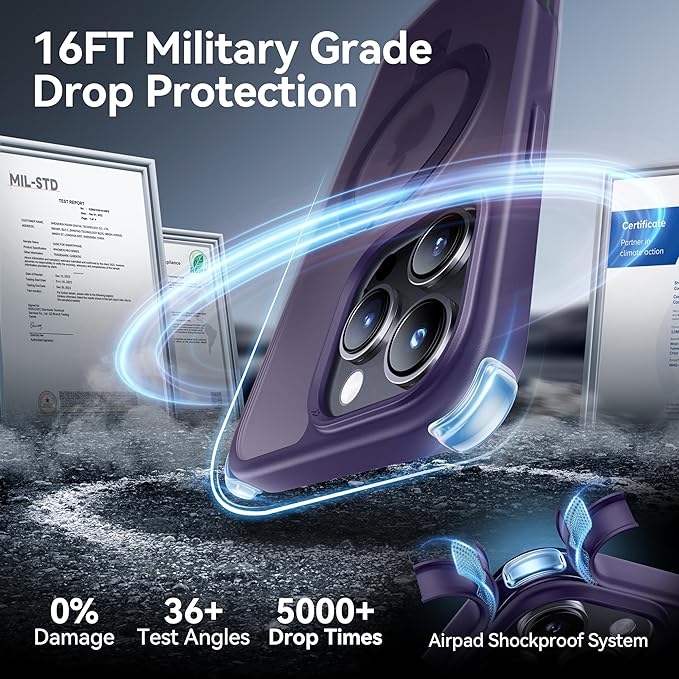 CASEKOO Designed for iPhone 16 Pro Max Case with Magnetic Invisible Stand [Military Drop Protection] [Compatible with MagSafe] Shockproof Slim Translucent Matte Promax Case 6.9 Inch, Purple