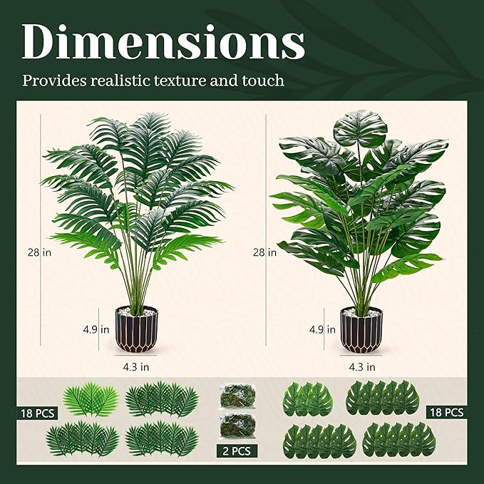 Der Rose 28" Fake Palm Tree Large Artificial Potted Monstera Plants Indoor for Home Porch Patio Living Room Bathroom Outdoor Decor