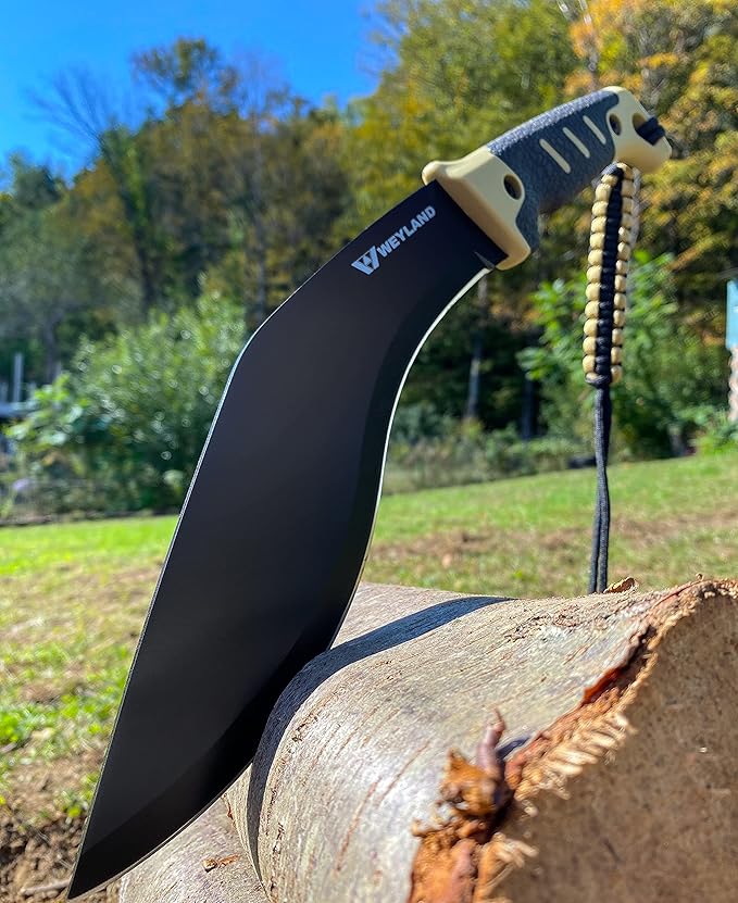 WEYLAND Kukri Machete Knife with Tactical MOLLE Sheath - Fixed Full Tang Steel Blade Machete for Cutting Trees Heavy Duty for Clearing Brush, Yard Work, Gardening, Camping and Hiking