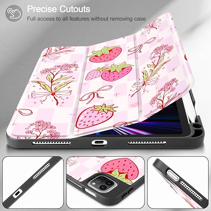 May Chen Case for iPad Pro 11 inch (4th 3rd 2nd &amp 1st Gen) 2022 2021 2020 2018 Trifold Stand + Pencil Holder + Auto Wake/Sleep + Soft TPU Protective Stand Back Cover Abstract Floral