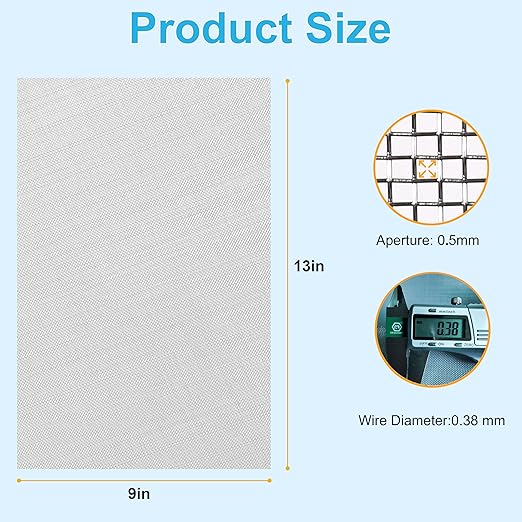 8 Pcs 13x9 40 Mesh 304 Stainless Steel Wire Mesh Sheet, Rustproof Metal Mesh