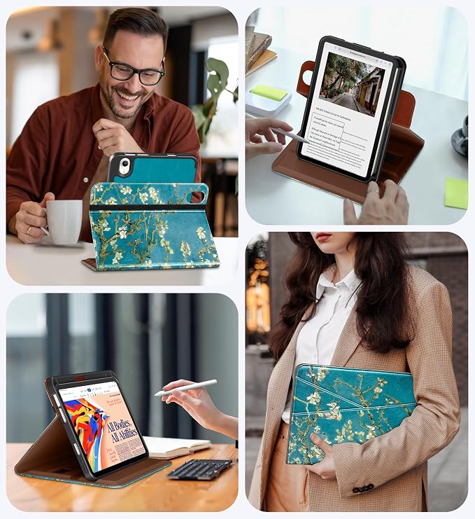 DTTO for iPad mini 7 A17 Pro 2024 aslo fit iPad mini 6 2021 Dark Brown | 360 Degree Rotating Premium Faux Leather Folio Stand Cover with Pencil Holder Auto Sleep/Wake Multiple Angles Hand Strap