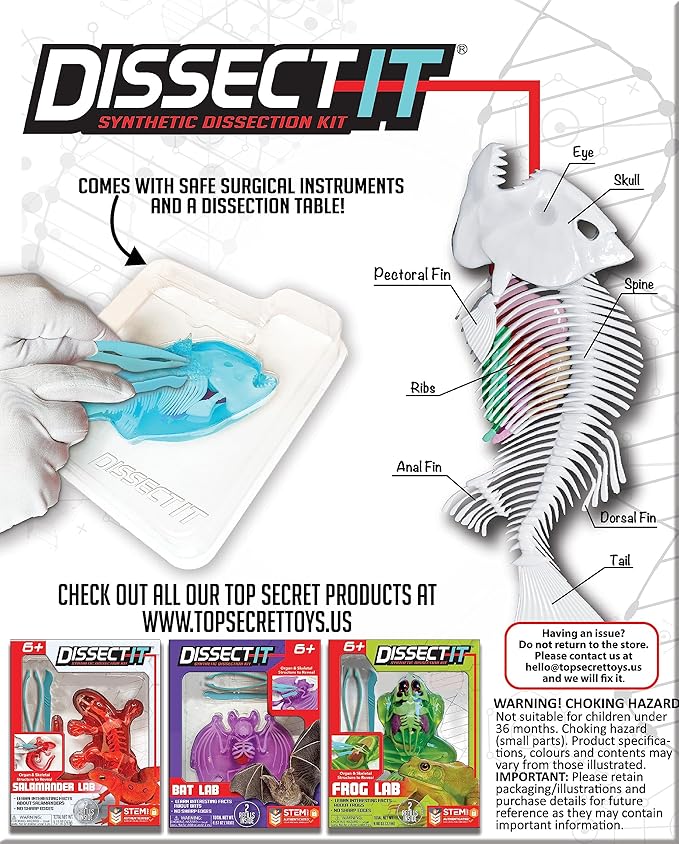 Dissect-It Simulated Synthetic Lab Dissection Toy, STEM Projects for Kids, Animal Science, Biology, Anatomy Home Learning Kit, Piranha