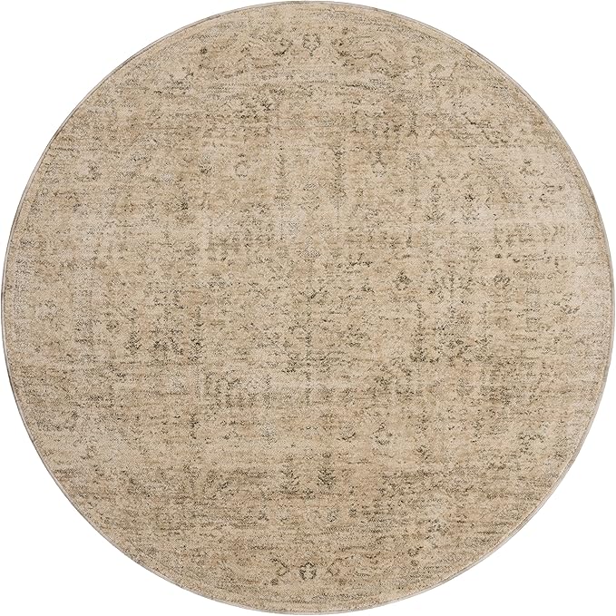Loloi Magnolia Home by Joanna Gaines Junie Collection JUE-02 Oatmeal/Smoke 9'-6" x 9'-6", .38" Pile Height, Round Area Rug