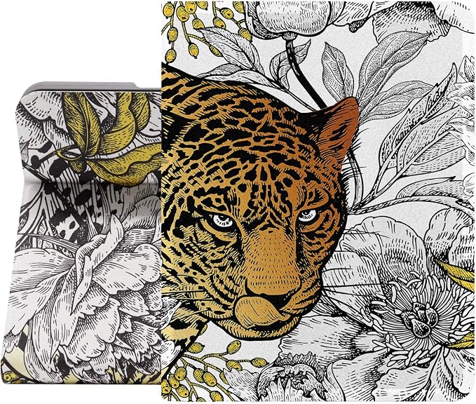 Berkin Arts for iPad mini 7th 2024 &amp iPad mini 6th 2021 (8.3 Inch) Folio Case Premium Leather Cover Maximalism Leopard Peonies Floral Pattern Animal Beast