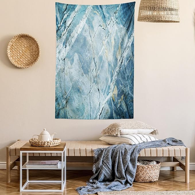 Ambesonne Marble Print Tapestry, Exquisite Granite Stone Architecture Floor Nature Faded Rock Picture, Wall Hanging for Bedroom Living Room Dorm Decor, 40" X 60", Pale Blue Grey