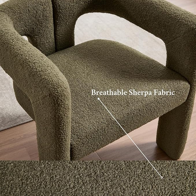Modern Dining Chairs Set of 6, Upholstered Side Chairs Sherpa Fabric Guest Chairs with Barrel Backrest Armchair for Dining Room Living Room, Green