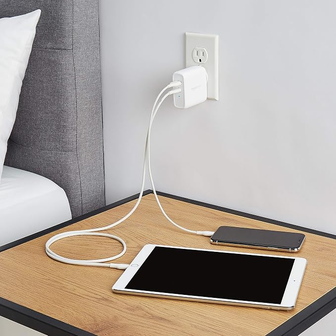 Amazon Basics 68W Two-Port GaN Wall Charger with 1 USB-C (60W) &amp 1 USB-A Ports (18W) with PD for Laptops Tablets &amp Phones (iPhone 16/15/14/13/12/11/X iPad MacPro Samsung More) Non-PPS B