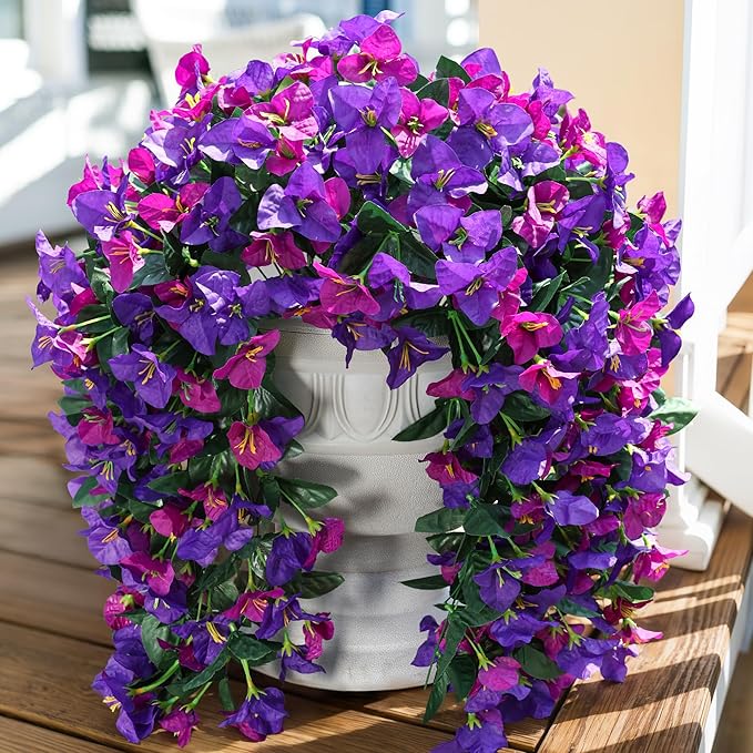 Faux Bougainvillea Artificial Flowers Plants for Outdoors Outside Decoration, 2pcs Fake Flowers Silk Long Trailing Vines UV Resistant Realistic for Front Door Porch Planter Urn Patio Balcony Yard, Mix