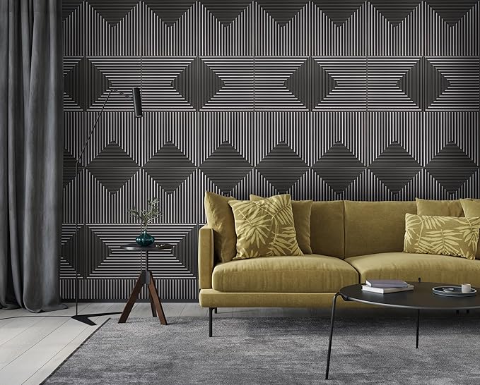 From Plain To Beautiful In Hours 9004 Depth Tier PVC 12 in x 12 in Peel and Stick Wall Panels (Covers / 10 sq.ft), Metallic Grey, 10 Piece