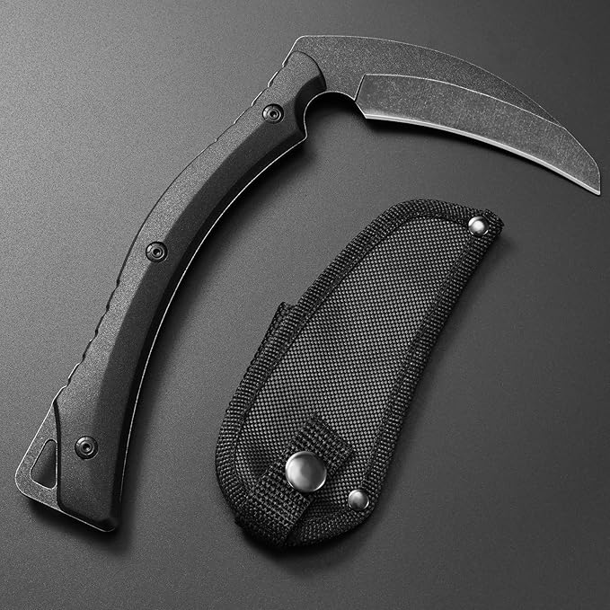 C1398 Camping Axes Billhook Sickle Machete Knife Brush Clearing Sickle Machetes D2 Steel Blade G10 Handle Hatchet for Outdoor Activities,Yard Work, Small Grass Sickle Machete,Harvest Knife