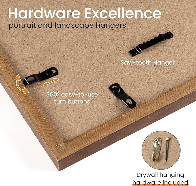 Axeman 17x23 Frame | Solid Oak Wood 13 x 19 Picture Frame With Mat To 17x23 | 23x17 Wood Poster Frame | Tempered Glass and Hanging Hardware Included Home Wall Decor Art Hanging Frame | Walnut