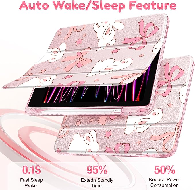 Case for iPad 9th/ 8th/ 7th Generation 10.2-Inch Case(2021/2020/2019 Release) Glitter Tablet Cases with Transparent Acrylic Back+Trifold Stand+Pencil Holder+Auto Wake/Sleep Bows-Stripe