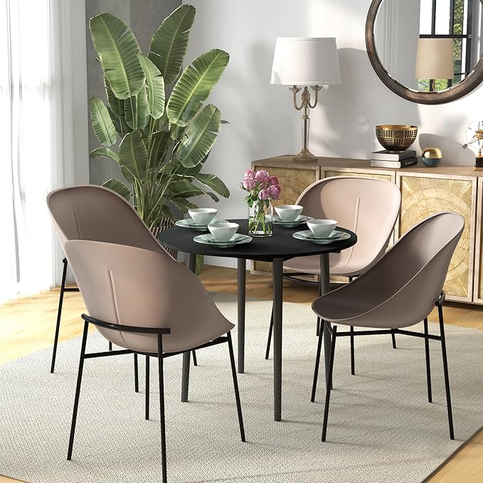 HOMCOM 35" Small Kitchen Table, Collapsible Drop Leaf Table for Small Spaces, Round Folding Dining Table with Solid Wood Legs for Kitchen, Dining Room, Black