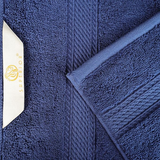SUPERIOR Egyptian Cotton Pile Bath Towel Set of 4, Ultra Soft Luxury Towels, Thick Plush Essentials, Absorbent Heavyweight, Guest Bath, Hotel, Spa, Home Bathroom, Shower Basics, Navy Blue