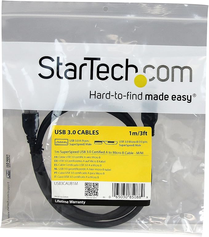 StarTech 3ft USB 5Gbps Cable USB-A to Micro-B M/M Black (USB3SAUB3BK) | SuperSpeed Shielded Molded connectors with strain relief SuperSpeed compliant