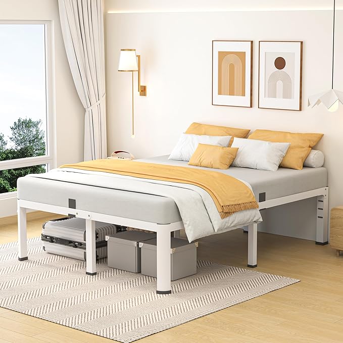 20 Inch King Size Metal Bed Frame with Round Corners, Storage Space Under High Bed Frame-Heavy Duty Steel Slats Support, Noise Free - Easy Assembly - No Box Spring Needed,White