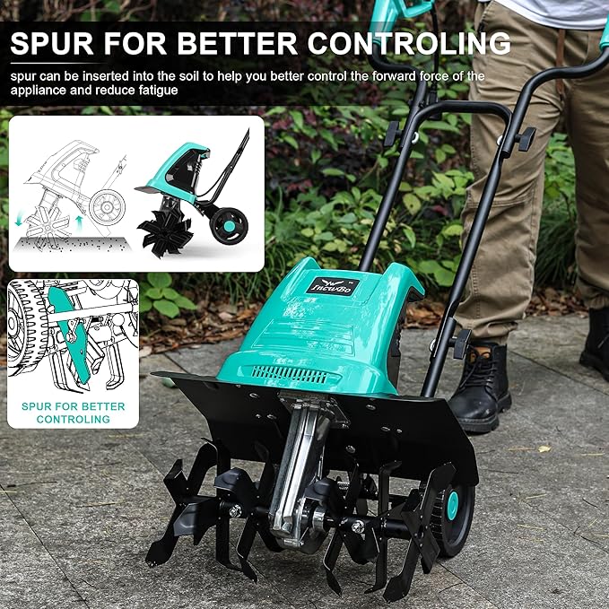 Tiller Cultivator 17 inch 15 Amp 6 Steel Tines Tillers for Gardening Electric Rototiller for Garden Yard