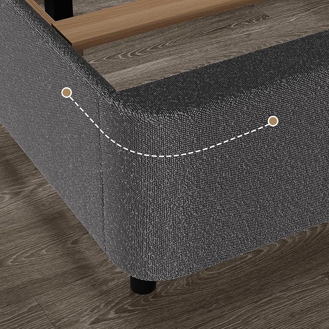 HOMBCK Twin Bed Frames, Upholstered Twin Bed Frame with Rounded Headboard, Soft Modern Twin Size Boucle Bed Frame with Thickened Footboard, Rounded Corners, No Box Spring Needed, Easy Assembly, Grey