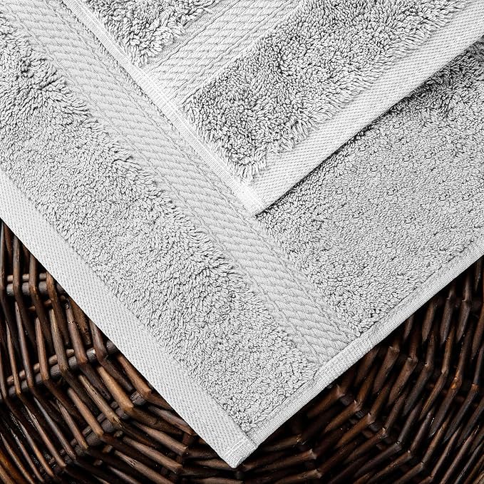 Superior Egyptian Cotton Pile Bath Towel Set of 2, Ultra Soft Luxury Towels, Thick Plush Essentials, Absorbent Heavyweight, Guest Bath, Hotel, Spa, Home Bathroom, Shower Basics, Silver