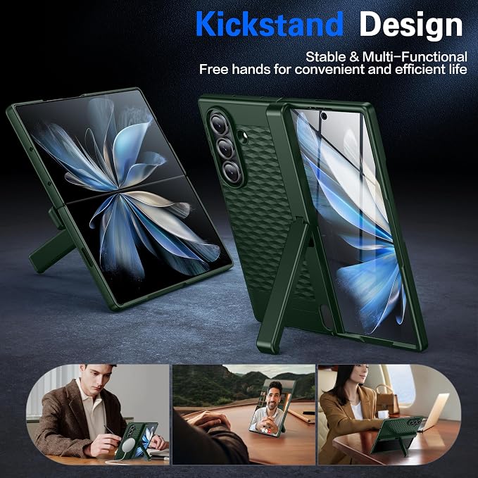 Magnetic for Samsung Galaxy Z Fold 7 Case+Screen Protector | [Hinge Protection] [Kickstand][Compatible with MagSafe] Full Body Protective Phone Case for Galaxy Z Fold 7 Gold