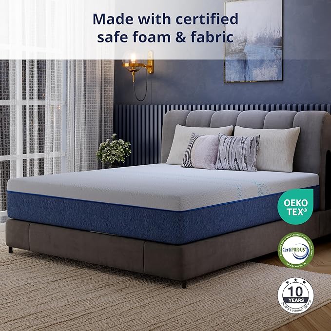 EGOHOME 12 Inch Cal King Mattress, Gel Memory Foam with Charcoal, Fiberglass Free, CertiPUR-US Certified, Temperature-Regulating, Machine Washable Cover, 84" x 72" x 12", Medium